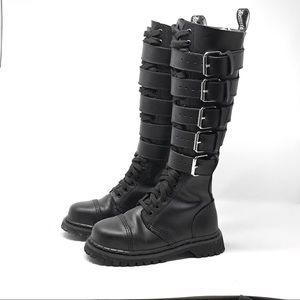 Demonia Metal Plate Black Leather Steel Toe Boots